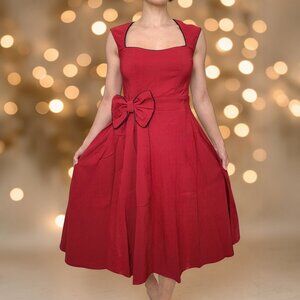 Lindy Bop Red Retro Midi Dress | Vintage Pinup Rockabilly Fit & Flare 2XL